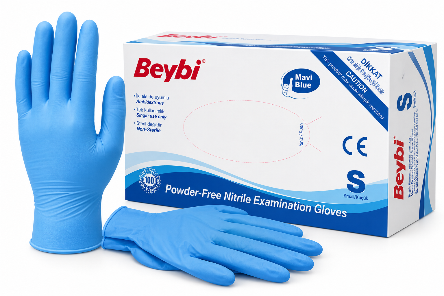 BEYBİ PUDRASIZ MAVİ NİTRİL ELDİVEN (S) 100 LÜ